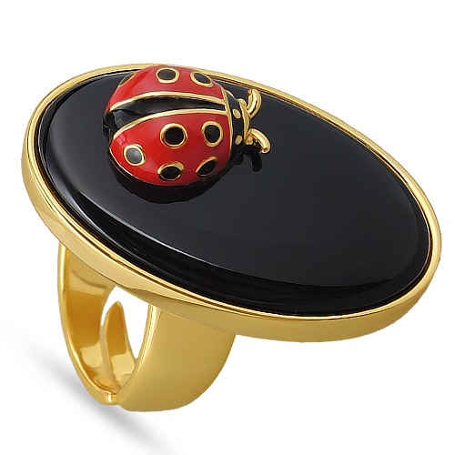 Кольцо божья коровка (эмаль красная, черная; покрытие золото)