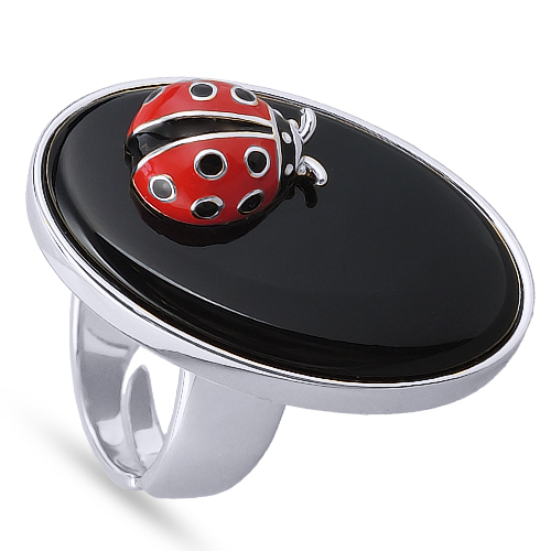 Кольцо божья коровка (эмаль красная, черная; покрытие родий)