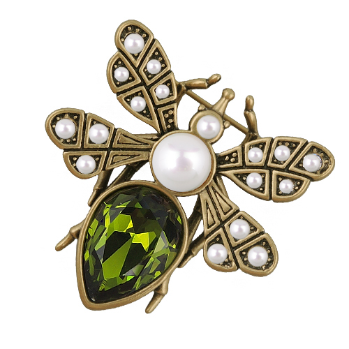 Брошь мотылек (кристаллы SW зеленые, Майорка; покрытие бронза)