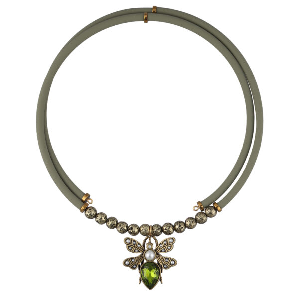 Колье мотылек (кристаллы SW зеленые, Майорка; покрытие бронза)
