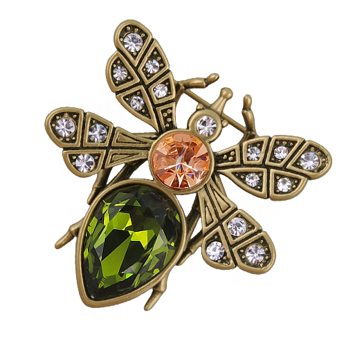 Брошь мотылек (кристаллы SW зеленые, шампань; покрытие бронза)