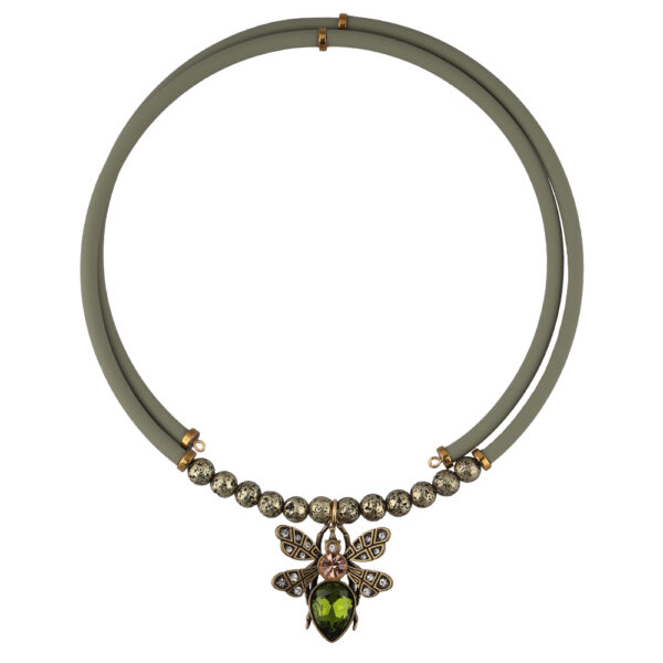 Колье мотылек (кристаллы SW зеленые, шампань; покрытие бронза)