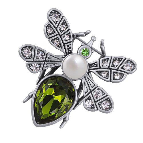Брошь мотылек (кристаллы SW зеленые, Майорка; покрытие античное серебро)