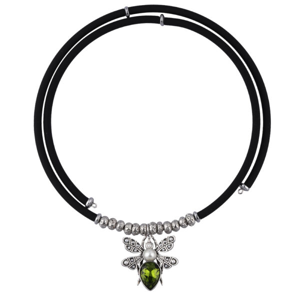 Колье мотылек (кристаллы SW зеленые, Майорка; покрытие античное серебро)