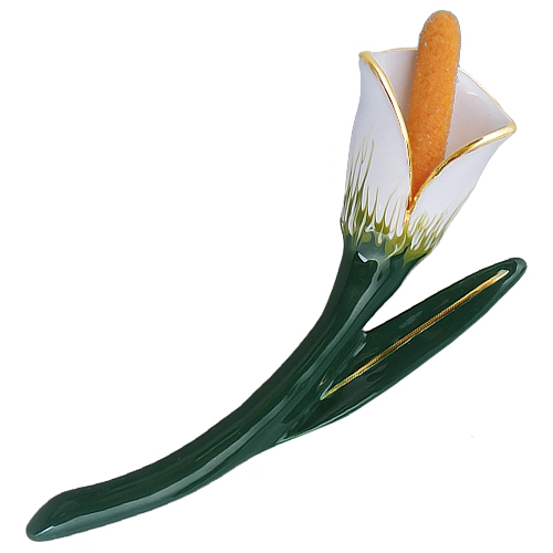 Брошь калла (эмаль белая, зеленая; покрытие золото)