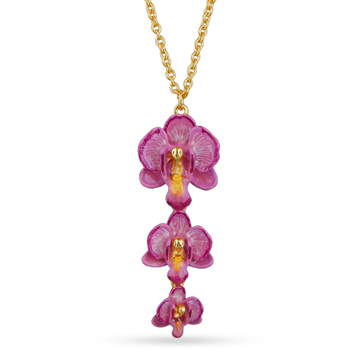 Кулон орхидея (эмаль розовая; покрытие золото) 50-55см