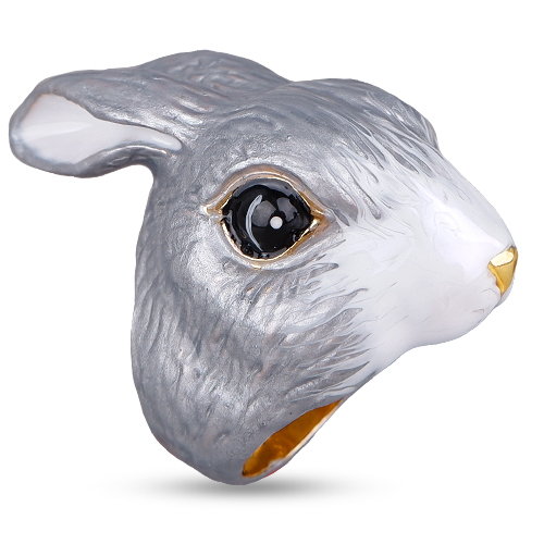 Кольцо кролик (эмаль светло-серая; покрытие золото)