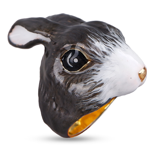 Кольцо кролик (эмаль темно-серая; покрытие золото)