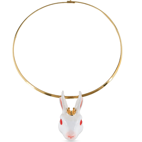 Колье кролик (эмаль белая; покрытие золото)