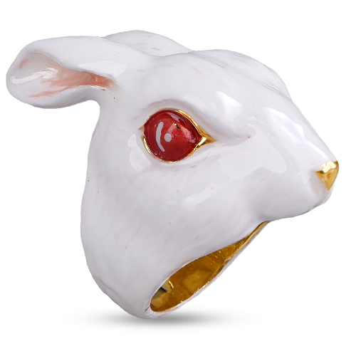 Кольцо кролик (эмаль белая; покрытие золото)