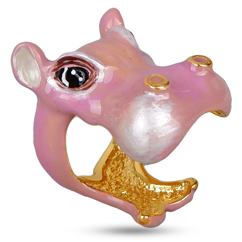 Кольцо бегемот (эмаль розовая; покрытие золото)