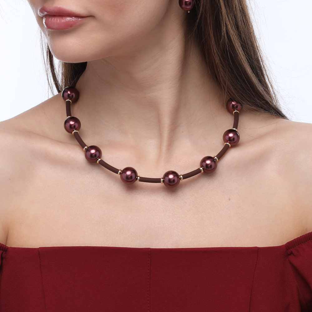 Колье Гевея (Майорка 16мм бургунди, каучук шоколад; золото) 42-47см — изображение 2