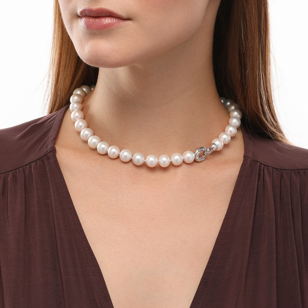 Комплект Эдисон (жемчуг белый 10-14мм; покрытие родий) 44-46см — изображение 2