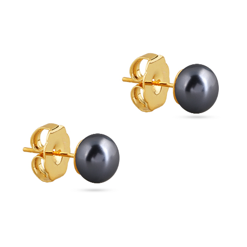 Пусеты (Майорка 8мм темно-серая; покрытие золото)