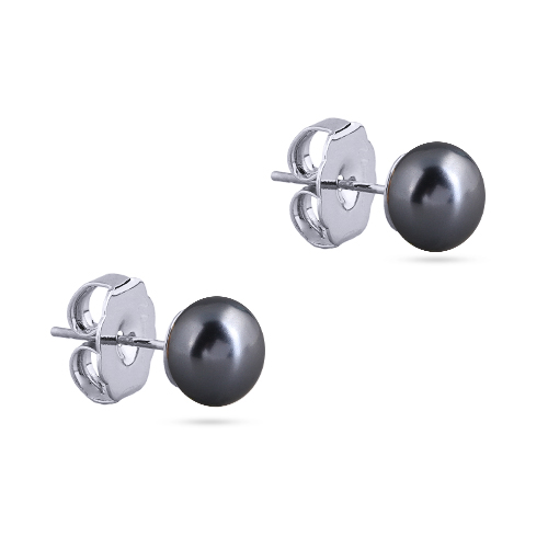 Пусеты (Майорка 8мм темно-серая; покрытие родий)