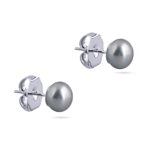 Пусеты (Майорка 8мм серо-голубая; покрытие родий)