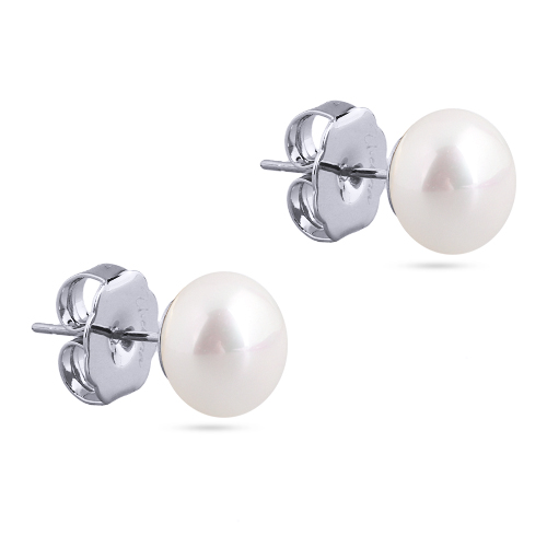 Пусеты (Майорка 10мм белая; покрытие родий)