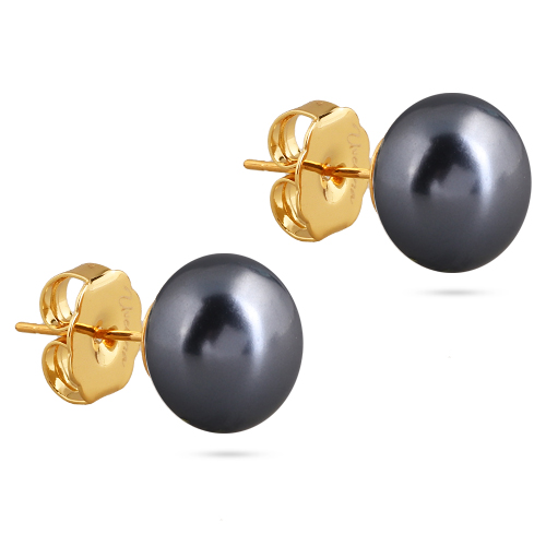 Пусеты (Майорка 12мм темно-серая; покрытие золото)