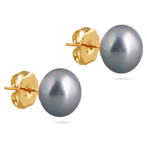 Пусеты (Майорка 12мм серо-голубая; покрытие золото)