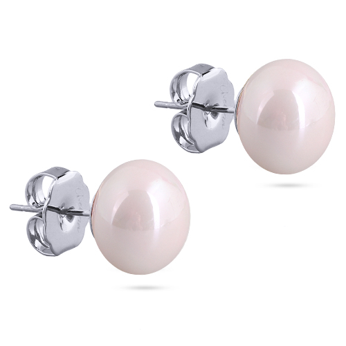 Пусеты (Майорка 12мм розовая; покрытие родий)