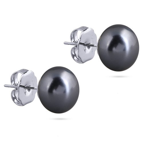 Пусеты (Майорка 12мм темно- серая; покрытие родий)