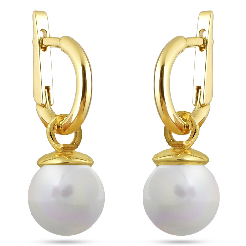 Серьги (Майорка 12мм белая; покрытие золото)