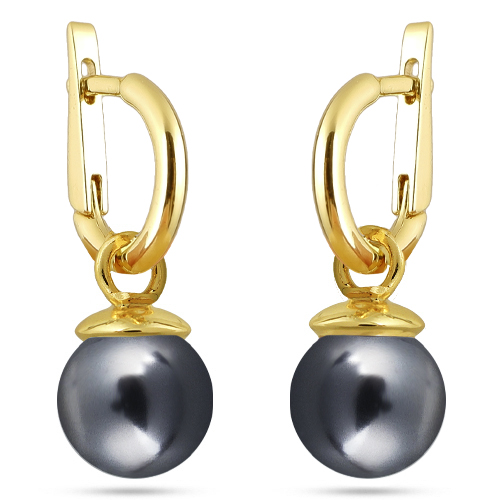 Серьги (Майорка 12мм темно-серая; покрытие золото)