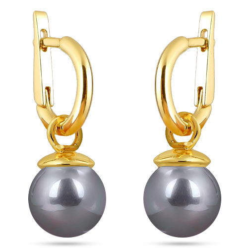 Серьги (Майорка 12мм серо-голубая; покрытие золото)