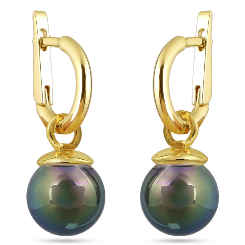 Серьги (Майорка 12мм темно-серый хамелеон; покрытие золото)