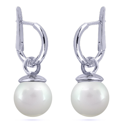 Серьги (Майорка 12мм белая; покрытие родий)