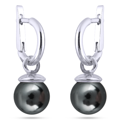 Серьги (Майорка 12мм темно-серая; покрытие родий)