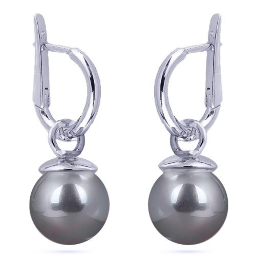 Серьги (Майорка 12мм серо-голубая; покрытие родий)