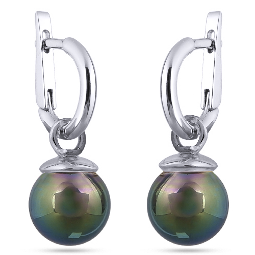 Серьги (Майорка 12мм темно-серый хамелеон; покрытие родий)