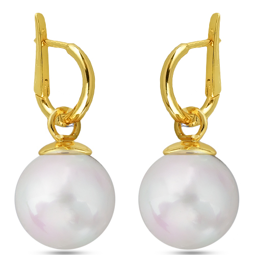 Серьги (Майорка 14мм белая; покрытие золото