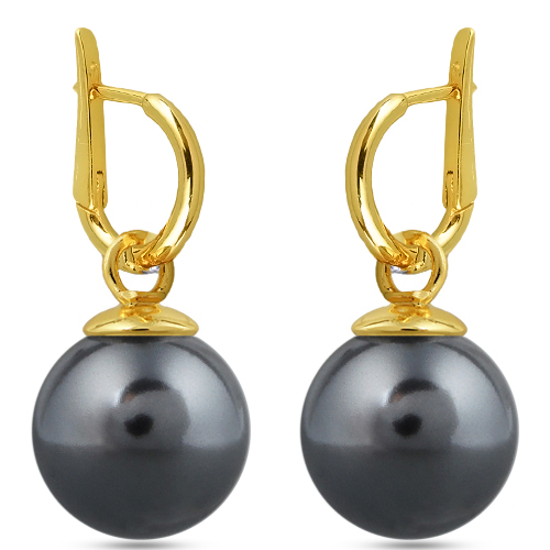 Серьги (Майорка 14мм темно-серая; покрытие золото)