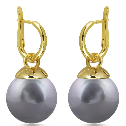 Серьги (Майорка 14мм серо-голубая; покрытие золото)