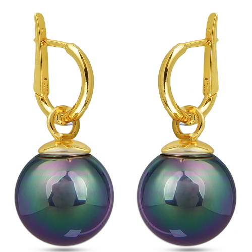 Серьги (Майорка 14мм темно-серый хамелеон; покрытие золото)