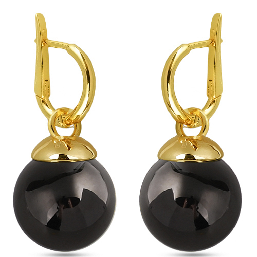 Серьги (Майорка 14мм черная; покрытие золото)