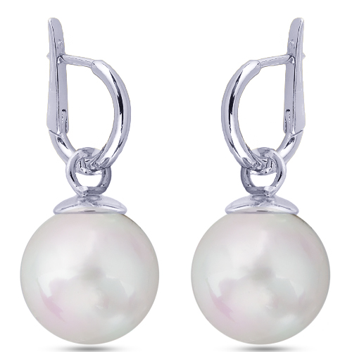 Серьги (Майорка 14мм белая; покрытие родий)