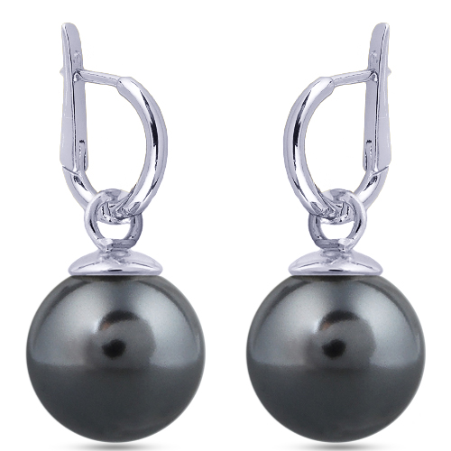 Серьги (Майорка 14мм темно-серая; покрытие родий)