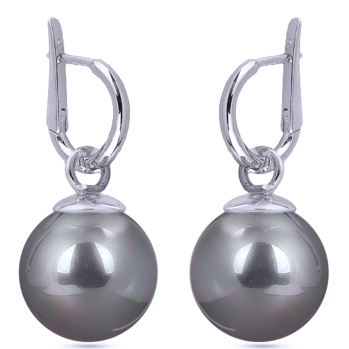 Серьги (Майорка 14мм серо-голубая; покрытие родий)