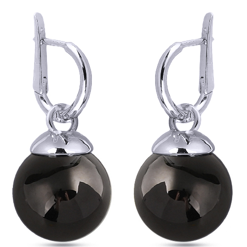 Серьги (Майорка 14мм черная; покрытие родий)