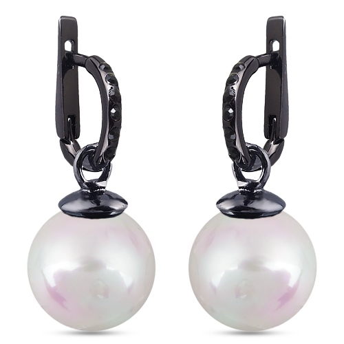 Серьги (Майорка 16мм белая; покрытие черный родий)