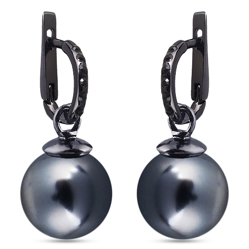 Серьги (Майорка 16мм темно-серая; покрытие черный родий)