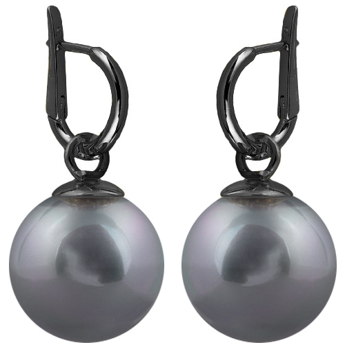 Серьги (Майорка 16мм серо-голубая; покрытие черный родий)