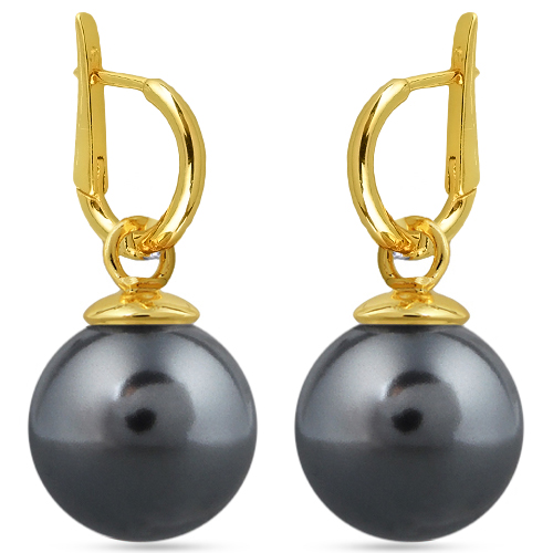 Серьги (Майорка 16мм темно-серая; покрытие золото)