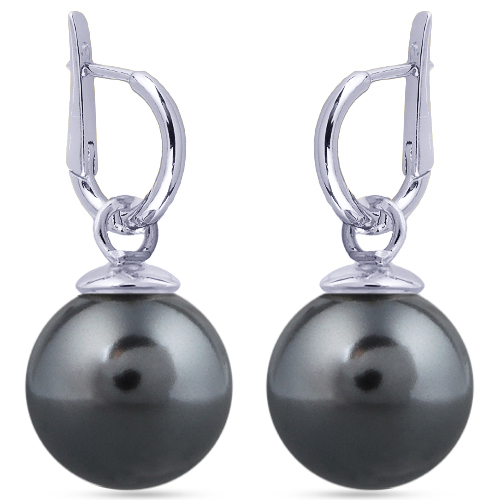 Серьги (Майорка 16мм темно-серая; покрытие родий)