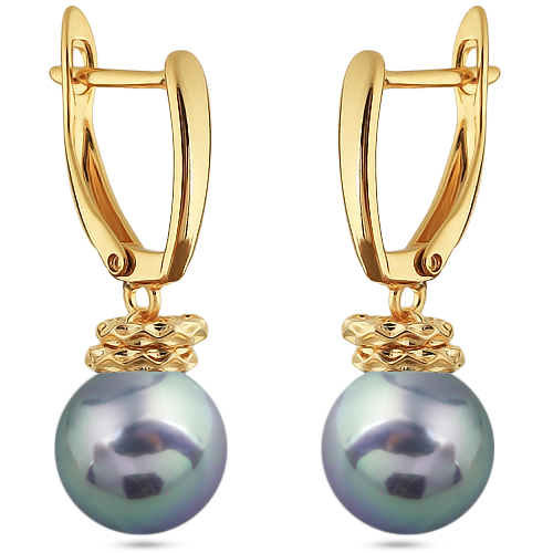 Серьги (Майорка 12мм серо-голубая; покрытие золото)