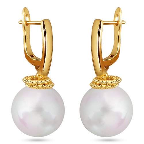 Серьги (Майорка 14мм белая; покрытие золото)