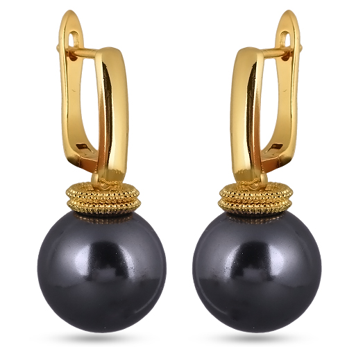 Серьги (Майорка 14мм темно-серая; покрытие золото)